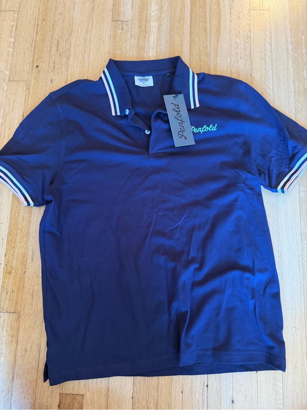 Men's Navy Polo with Stripe Trim